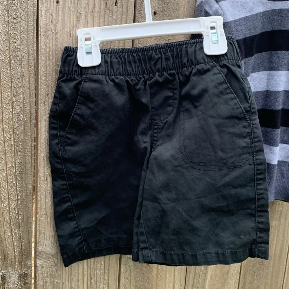 Take 50% OFF- 2pcs Boys Striped Sweater and Black Shorts Set, Size-4T